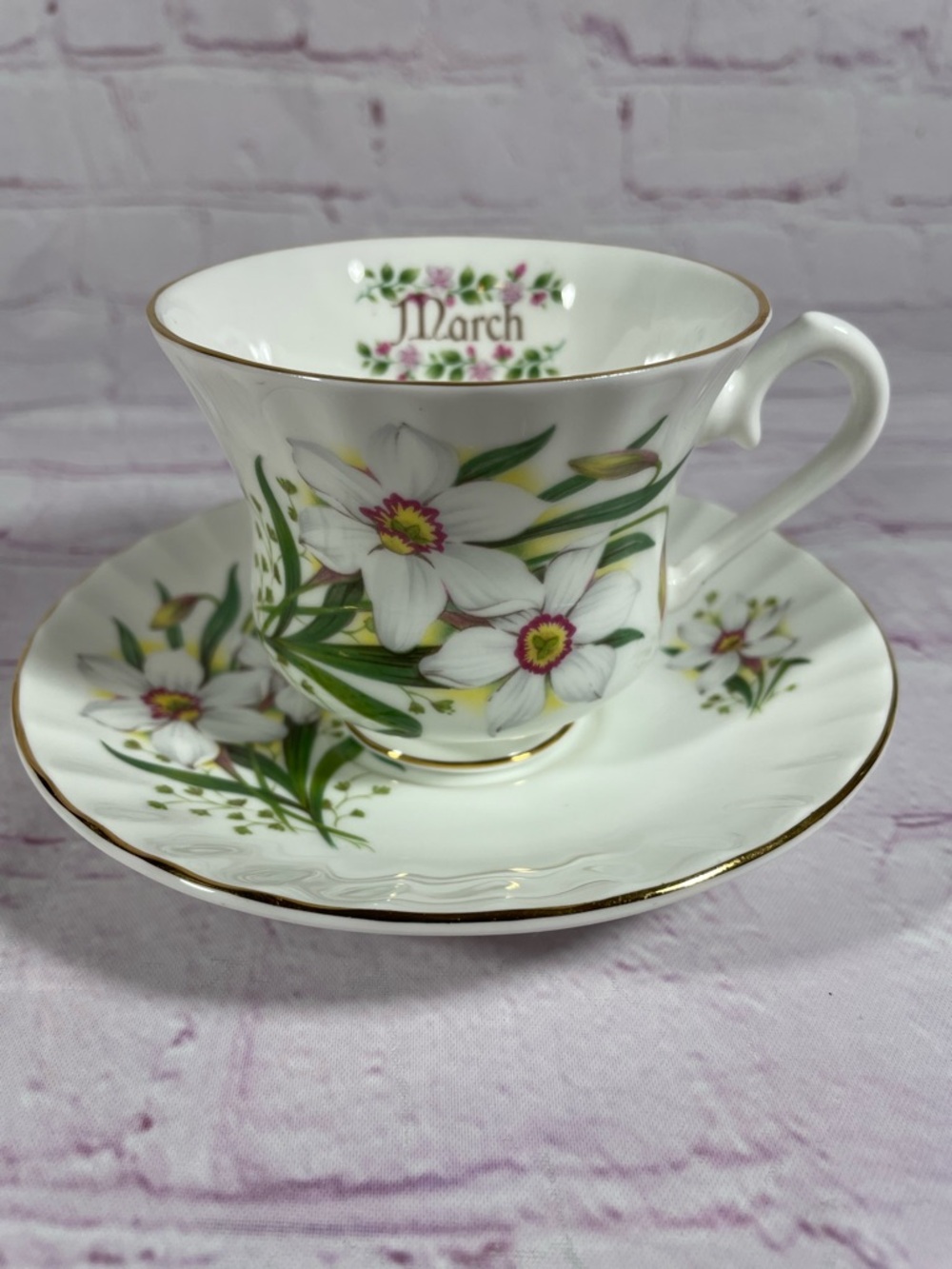 Vintage Royal Stanley March White Daffodil Teacup and Saucer Set England